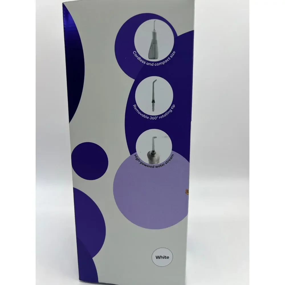 Burst Water Flosser Cordless Removable 360 degree rotating tip New White